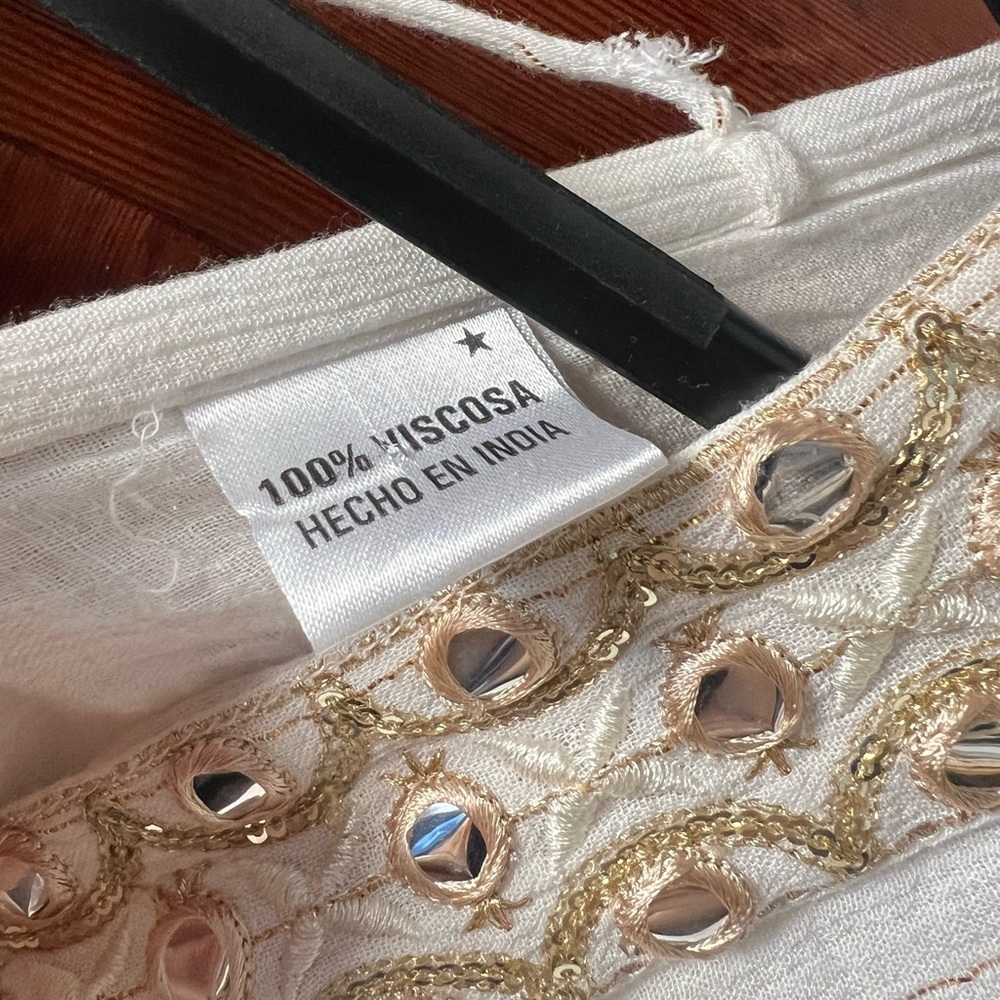 Ivory Boho Mirror Embellished Maxi Dress Viscose Kaftan Festival Beach Resort - Picture 3 of 17